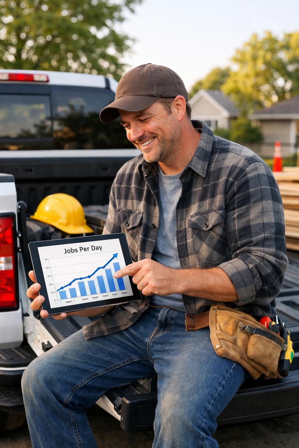 Jobs-per-day benchmark review on contractor tablet